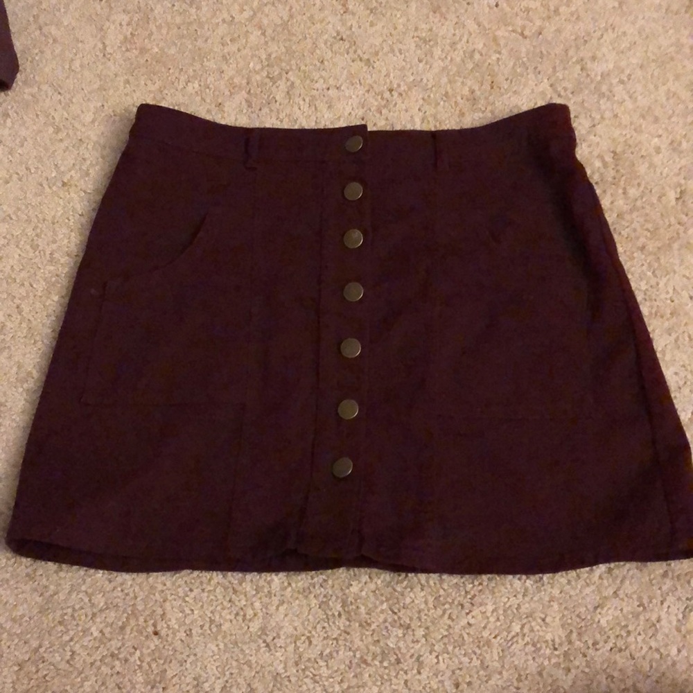 Maroon denim skirt
